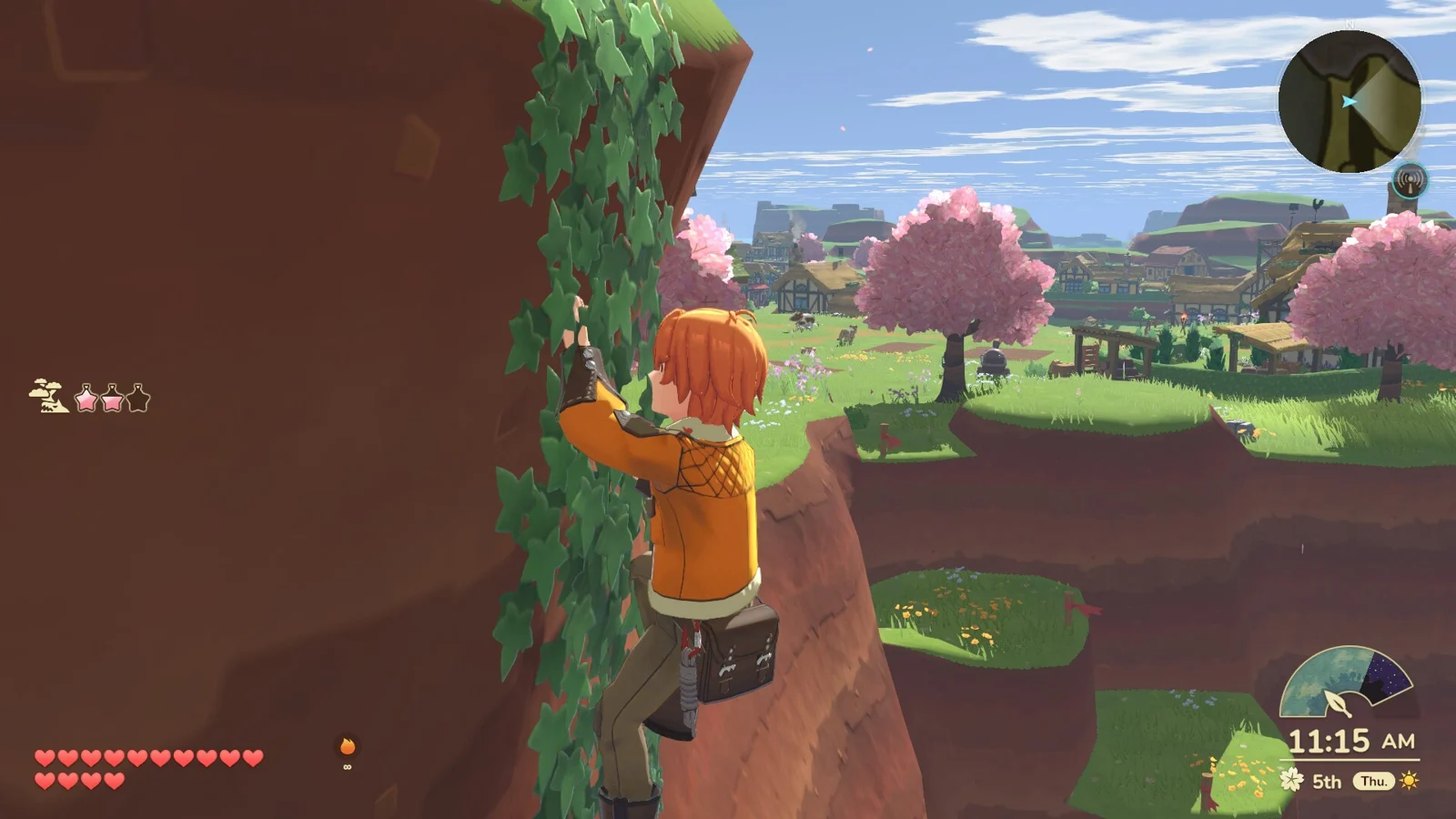 Climbing a vine on a Teradea hillside in an official game screenshot